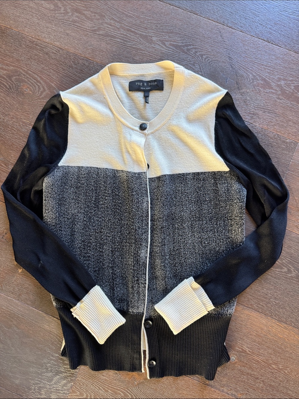 rag & bone Ladies Colorblock Cardigan in Black, Gray & Cream